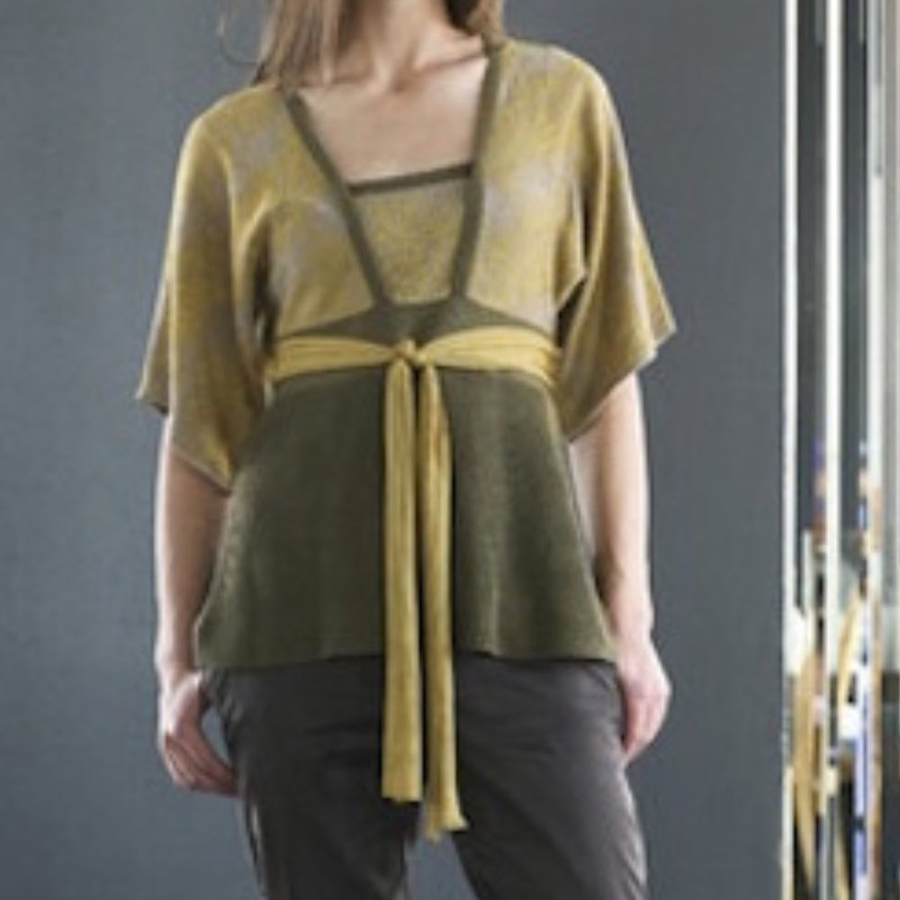 Anthropologie LIAMOLLY OSPREY moss green print organic cotton SWEATER M belt top
